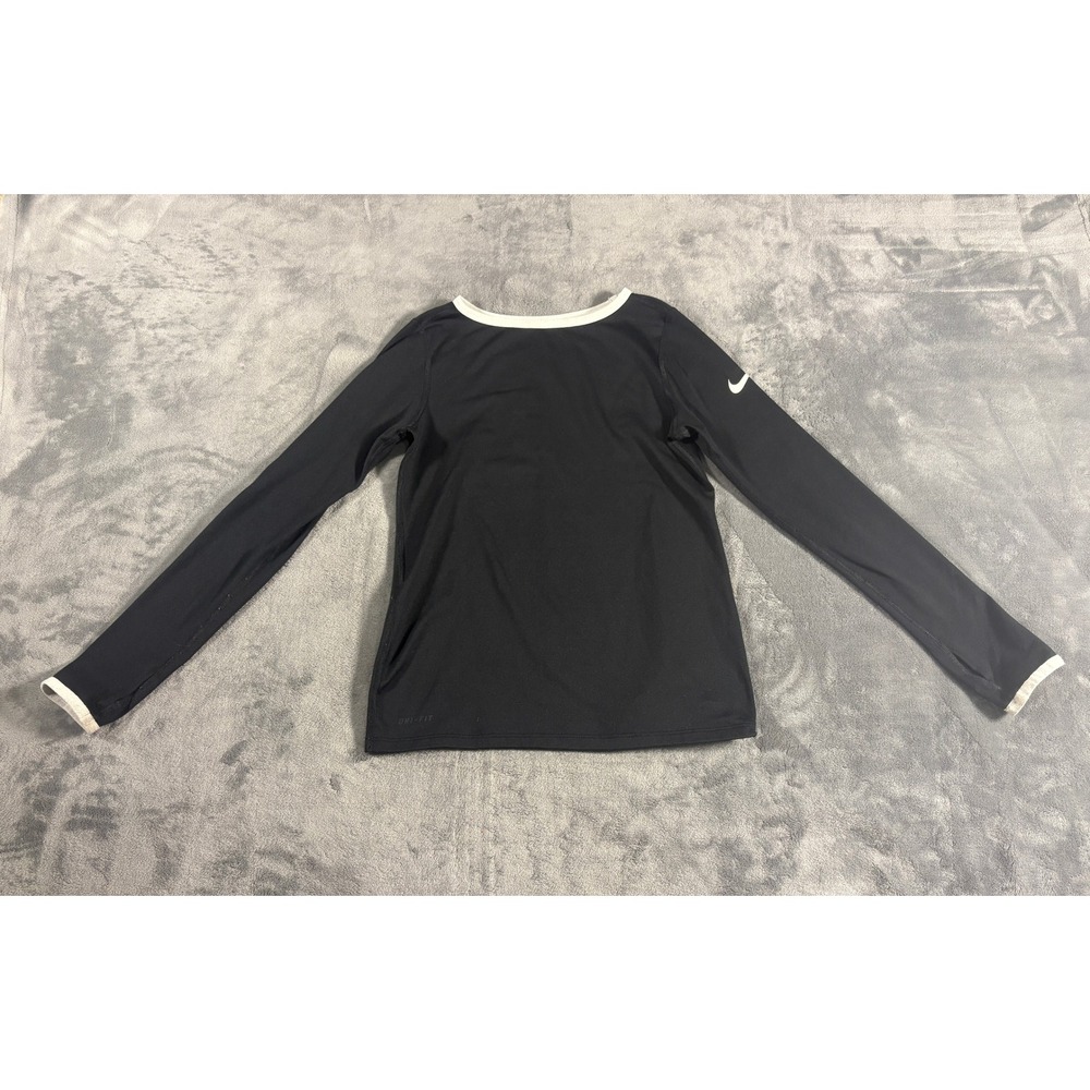 Nike Women Pro Dri-FIT Long Sleeve Base Layer Small Black Fleece Thumbholes